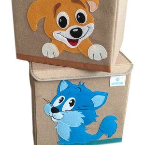 NIB Bearcubs Cube Toy Storage Box Nursery Organizer Bin - Kitty and Puppy Bundle